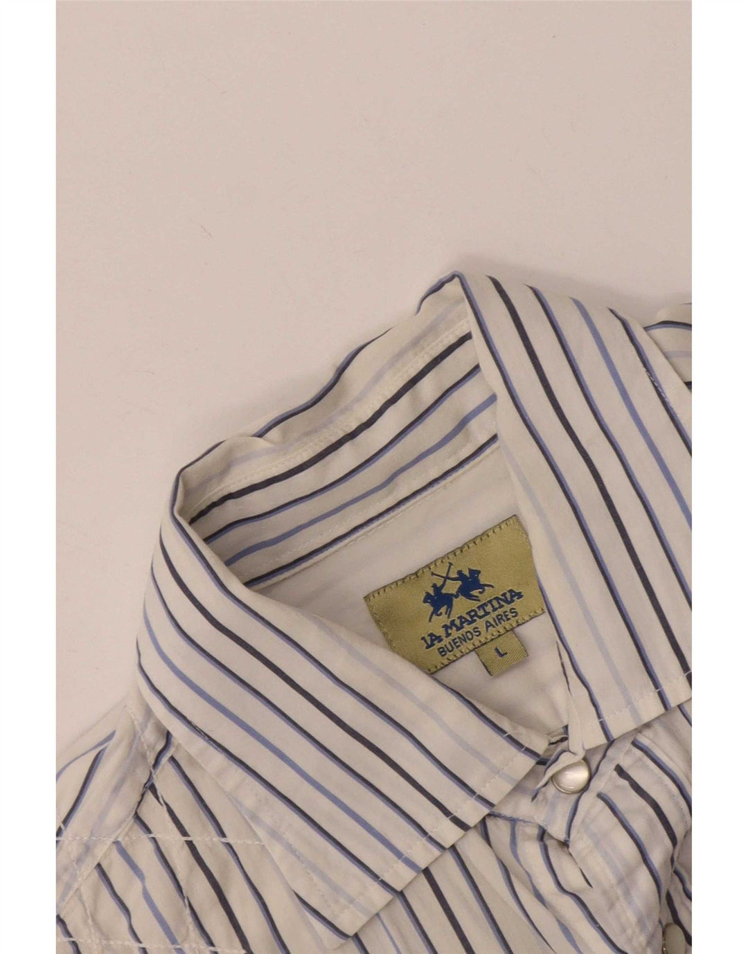 La Martina Mens Graphic Shirt Large White Pinstripe Cotton