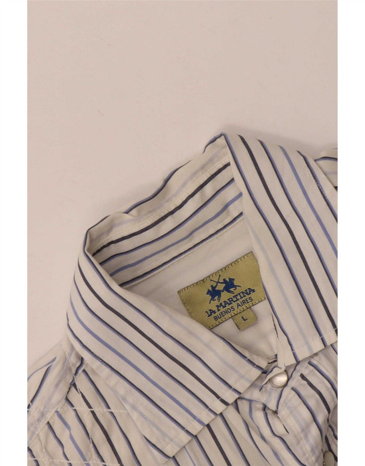 La Martina Mens Graphic Shirt Large White Pinstripe Cotton