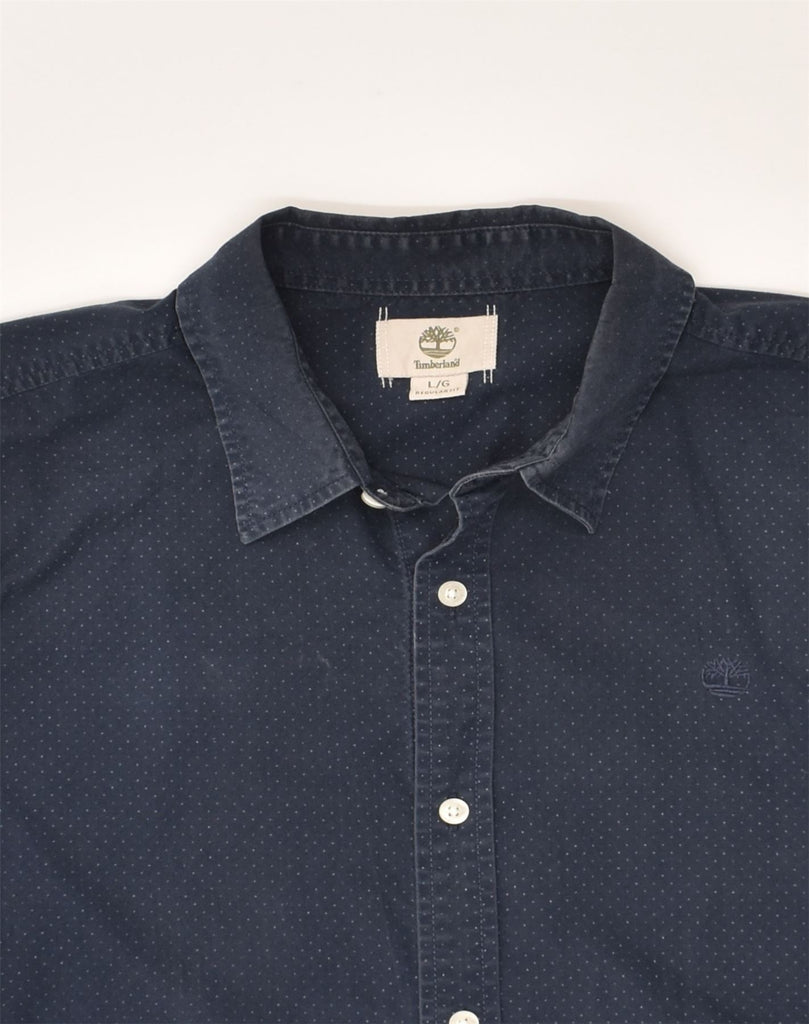 TIMBERLAND Mens Regular Fit Shirt Large Navy Blue Spotted Cotton | Vintage Timberland | Thrift | Second-Hand Timberland | Used Clothing | Messina Hembry 