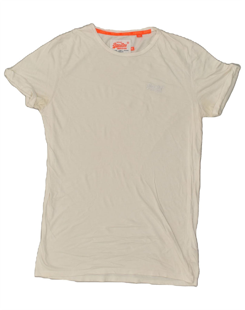 SUPERDRY Mens Slim T-Shirt Top XL White Cotton Vintage Superdry and Second-Hand Superdry from Messina Hembry 