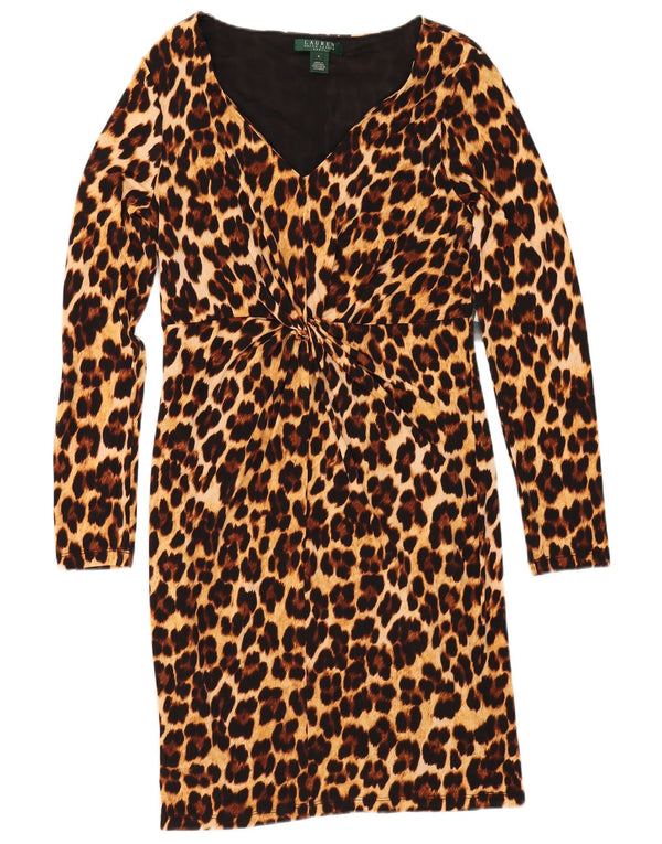 Ralph Lauren Womens Long Sleeve Sheath Dress US 8 Medium Brown Animal Print