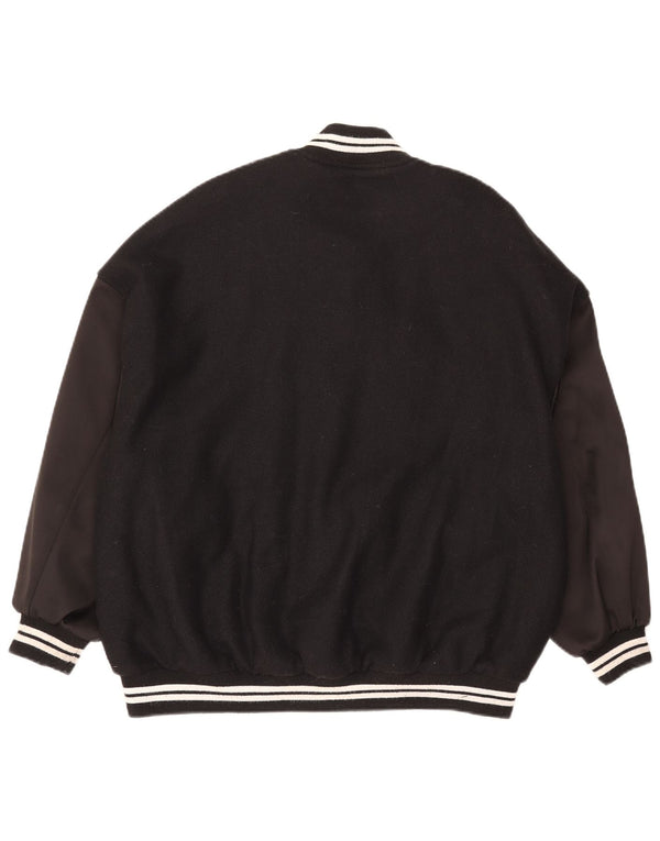 ZARA Womens Oversized Varsity Jacket UK 6 XS Black Colourblock Wool