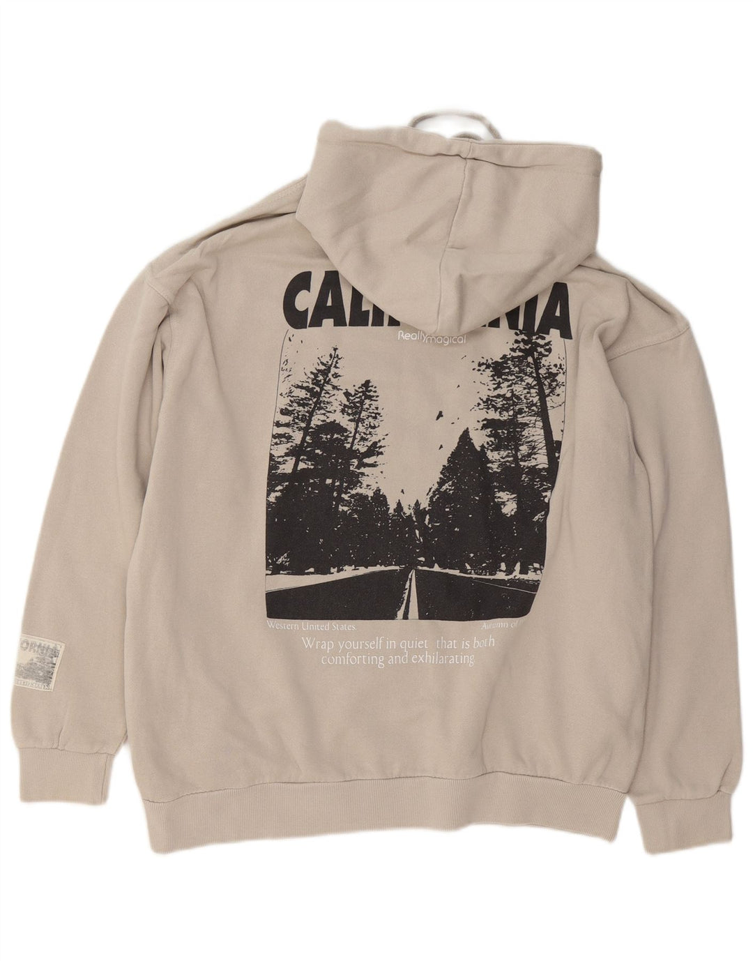 Pull & Bear Mens California Graphic Loose Fit Hoodie Jumper Small Beige