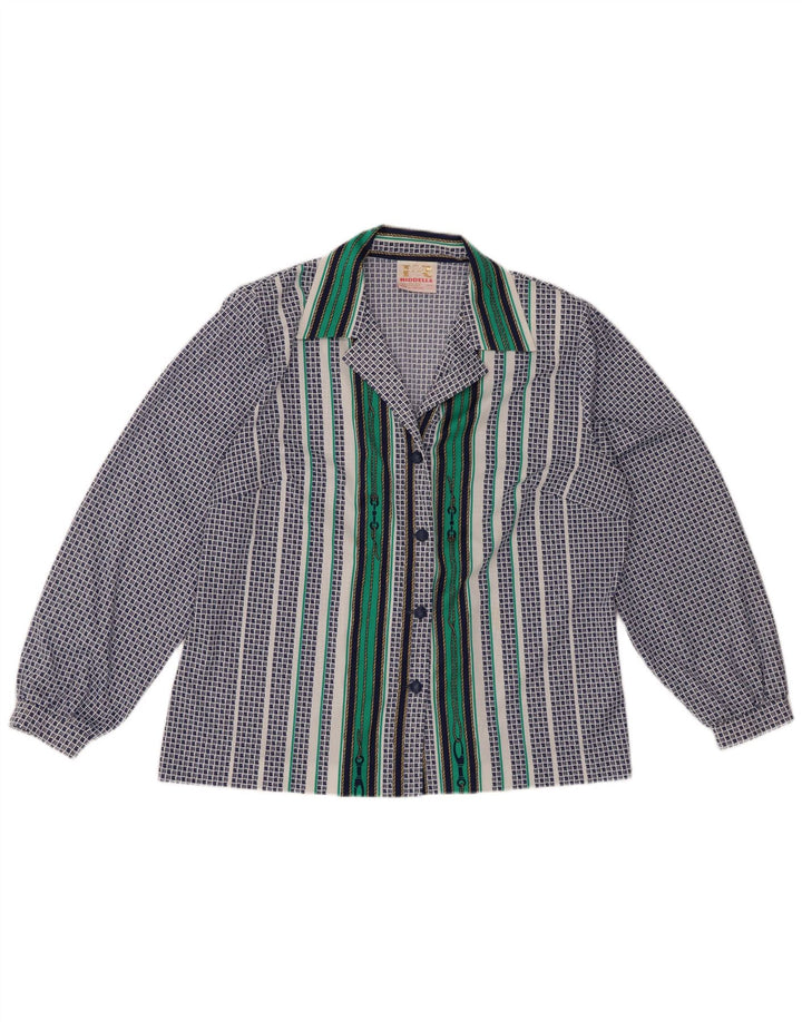 VINTAGE Womens Shirt UK 20 2XL Blue Geometric