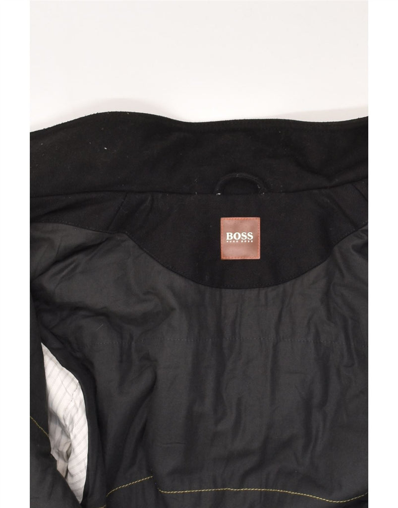 HUGO BOSS Mens Hooded Overcoat IT 48 Medium Black Virgin Wool | Vintage Hugo Boss | Thrift | Second-Hand Hugo Boss | Used Clothing | Messina Hembry 