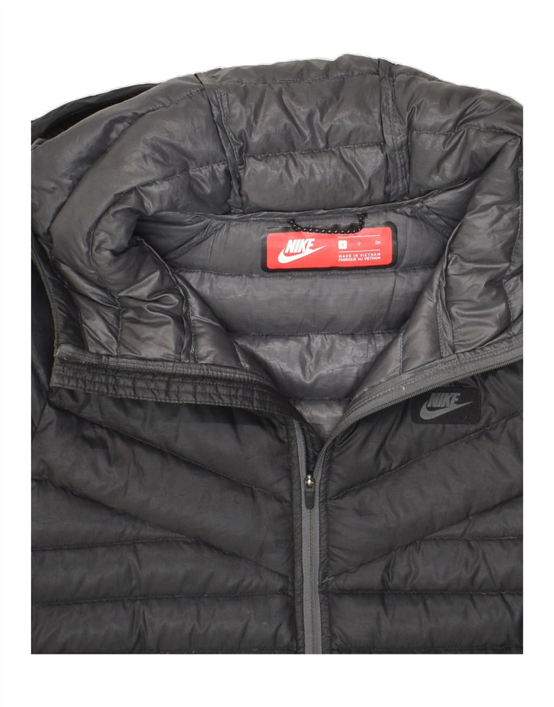 NIKE Mens Hooded Padded Jacket UK 36 Small Black Polyester | Vintage Nike | Thrift | Second-Hand Nike | Used Clothing | Messina Hembry 