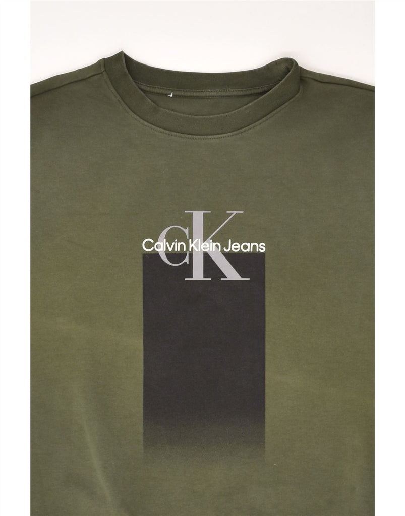 CALVIN KLEIN Boys Graphic Sweatshirt Jumper 15-16 Years Khaki Cotton | Vintage Calvin Klein | Thrift | Second-Hand Calvin Klein | Used Clothing | Messina Hembry 