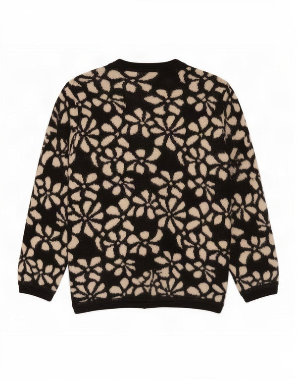 Vintage Womens Cardigan Sweater UK 14 Medium Black Floral Wool