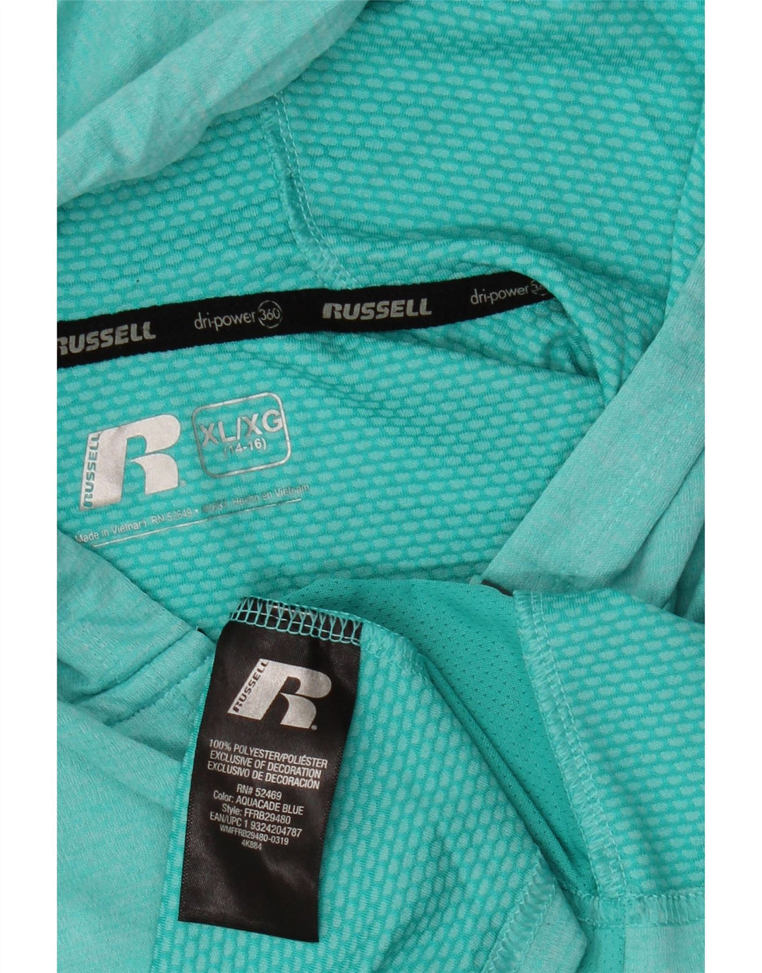 RUSSELL ATHLETIC Girls Dri-Power Hooded Vest Top 14-15 Years XL Turquoise