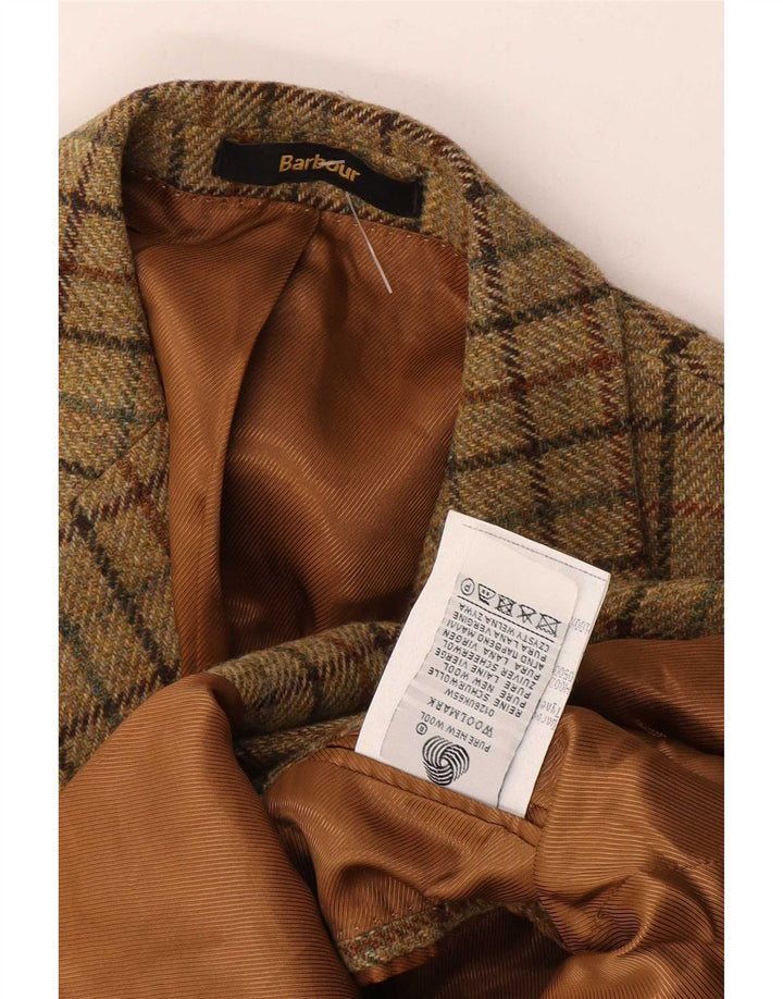 Barbour Mens 2 Button Blazer Jacket EU 48 Medium Khaki Check New Wool