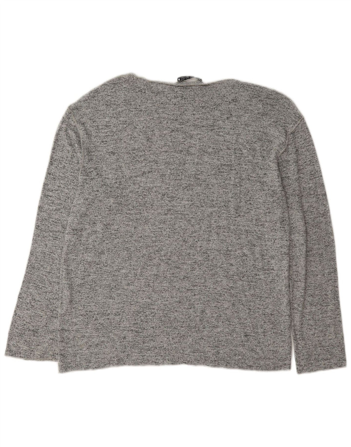 Zara Womens Top Long Sleeve UK 14 Medium Grey Flecked Viscose