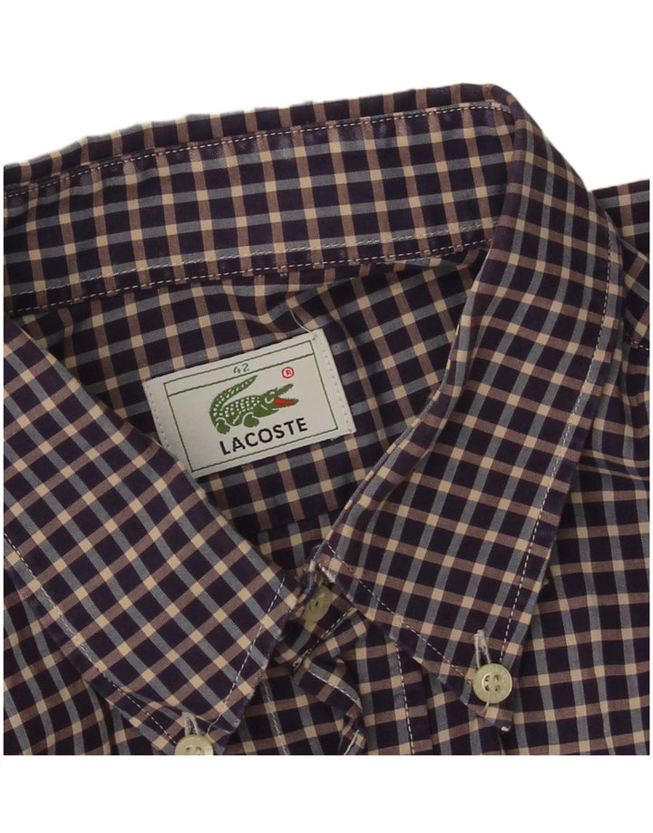 Lacoste Mens Shirt Size 42 Large Navy Blue Gingham Cotton