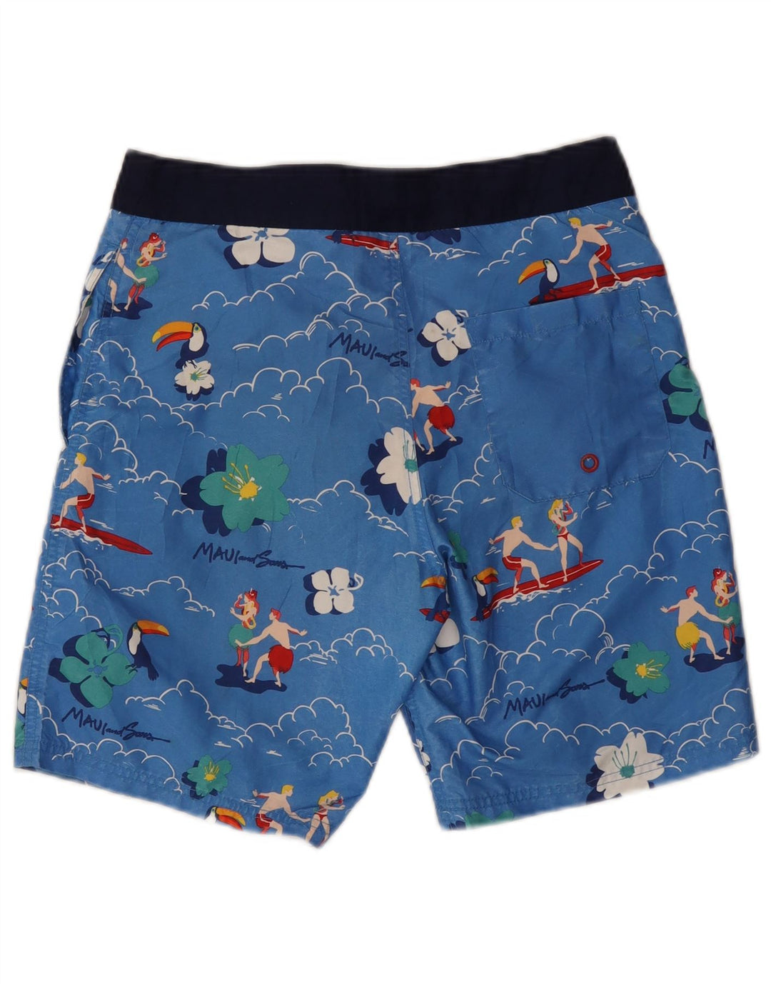 Maui and Sons Mens Graphic Swimming Shorts Small  Blue Floral Polyester