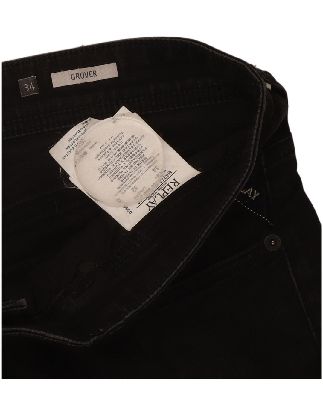 REPLAY Mens Grover Straight Jeans W34 L32 Black Cotton
