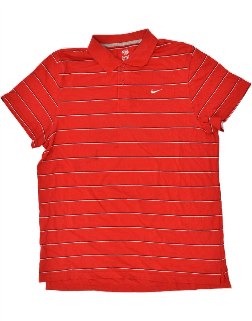 NIKE Mens Polo Shirt UK 50/52 2XL Red Striped Cotton | Vintage Nike | Thrift | Second-Hand Nike | Used Clothing | Messina Hembry 