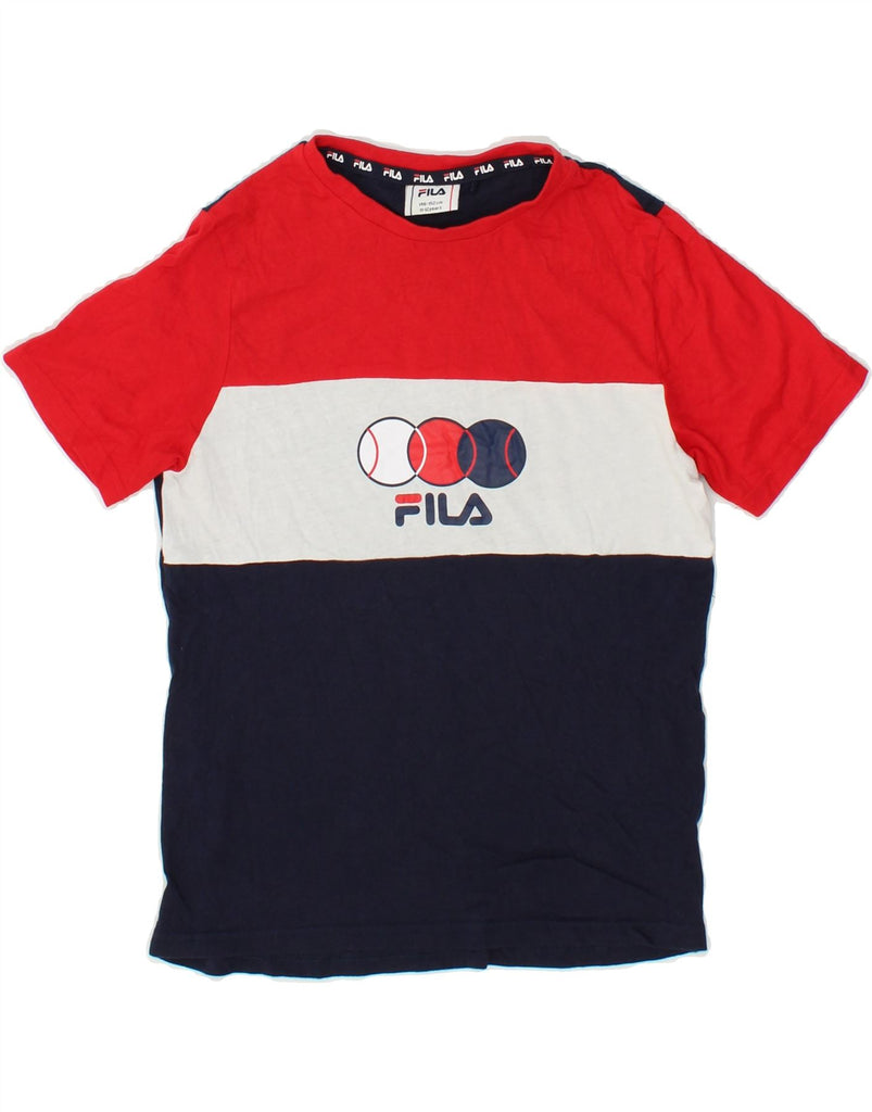 FILA Boys Graphic T-Shirt Top 11-12 Years Navy Blue Colourblock Cotton | Vintage Fila | Thrift | Second-Hand Fila | Used Clothing | Messina Hembry 