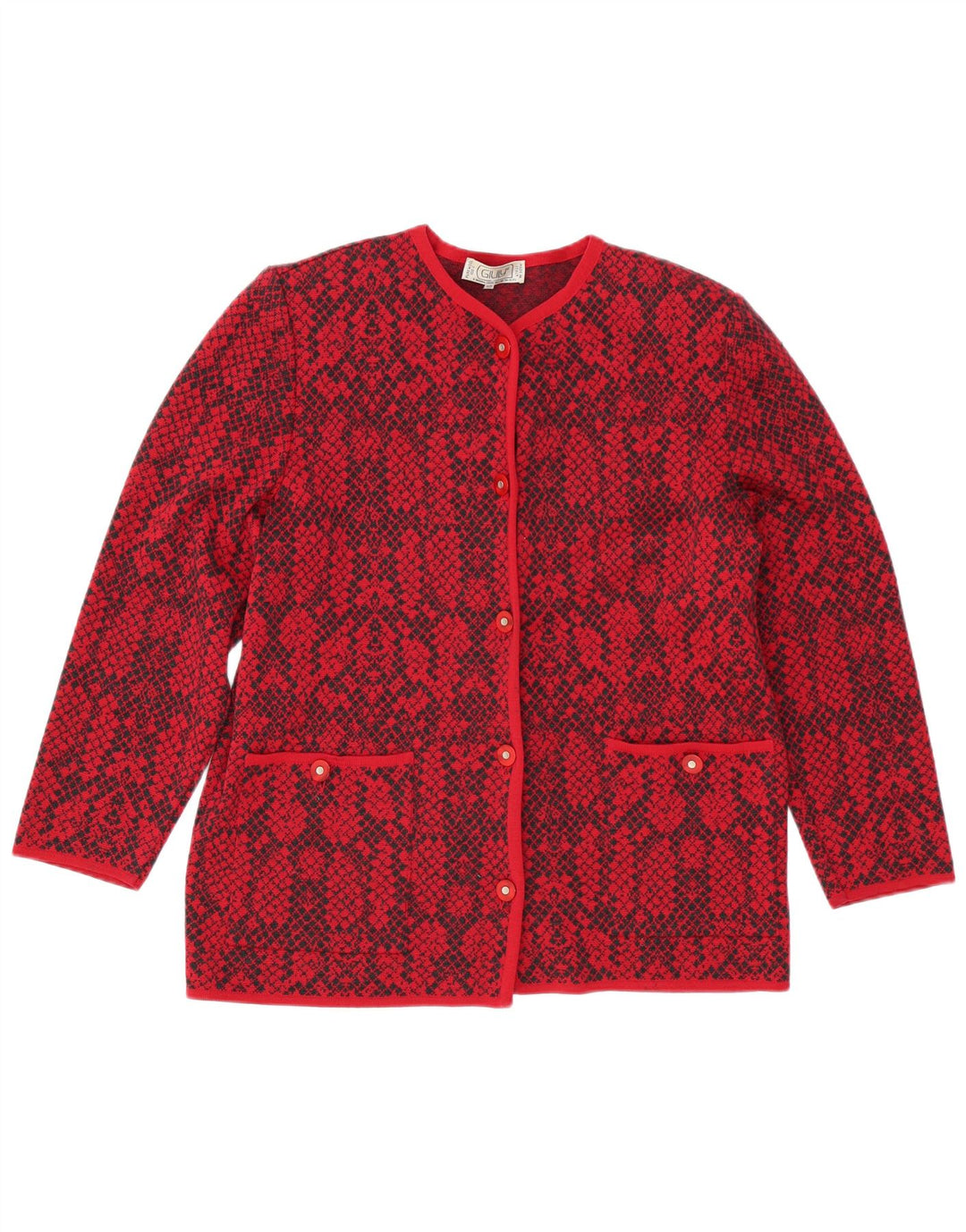 Giuly Womens Cardigan Sweater IT 48 XL Red Fair Isle Wool
