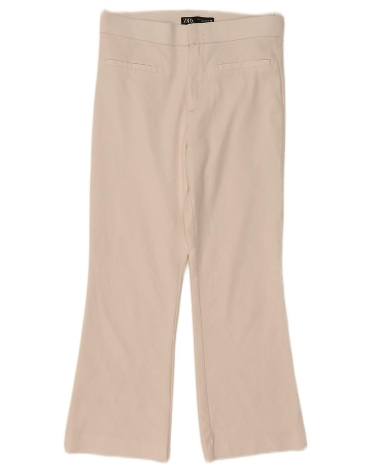 Zara Womens Bootcut Cropped Trousers Medium W29 L25 White Cotton