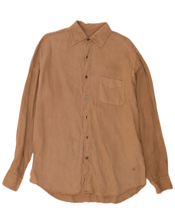 Fay Mens Shirt Size 40 15 3/4 Medium Beige Linen