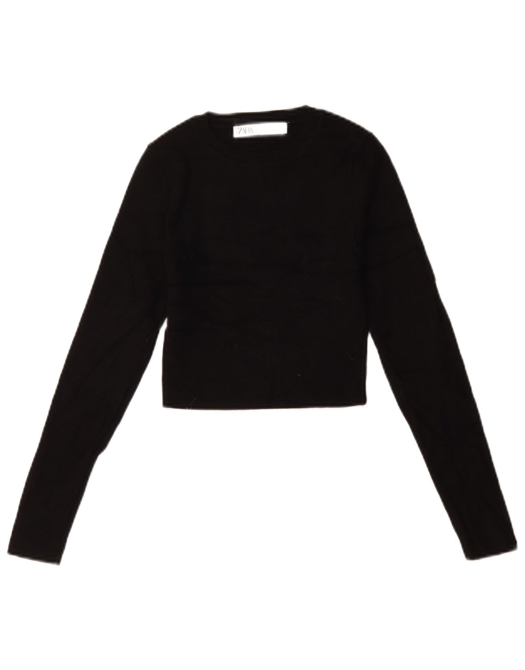 Zara Womens Crop Oversized Top Long Sleeve UK 10 Small Black Viscose
