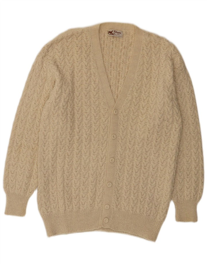 Vintage Mens Cardigan Sweater Medium Off White Alpaca Wool