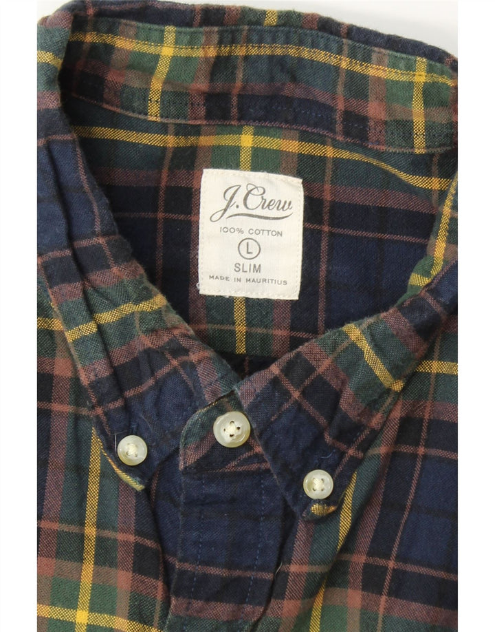 J. CREW Mens Slim Flannel Shirt Large Navy Blue Check Cotton Vintage J. Crew and Second-Hand J. Crew from Messina Hembry 