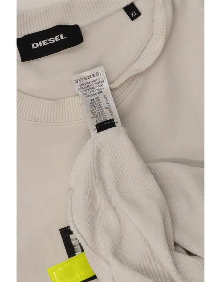 Diesel Mens Graphic Sweatshirt Jumper XL White Cotton