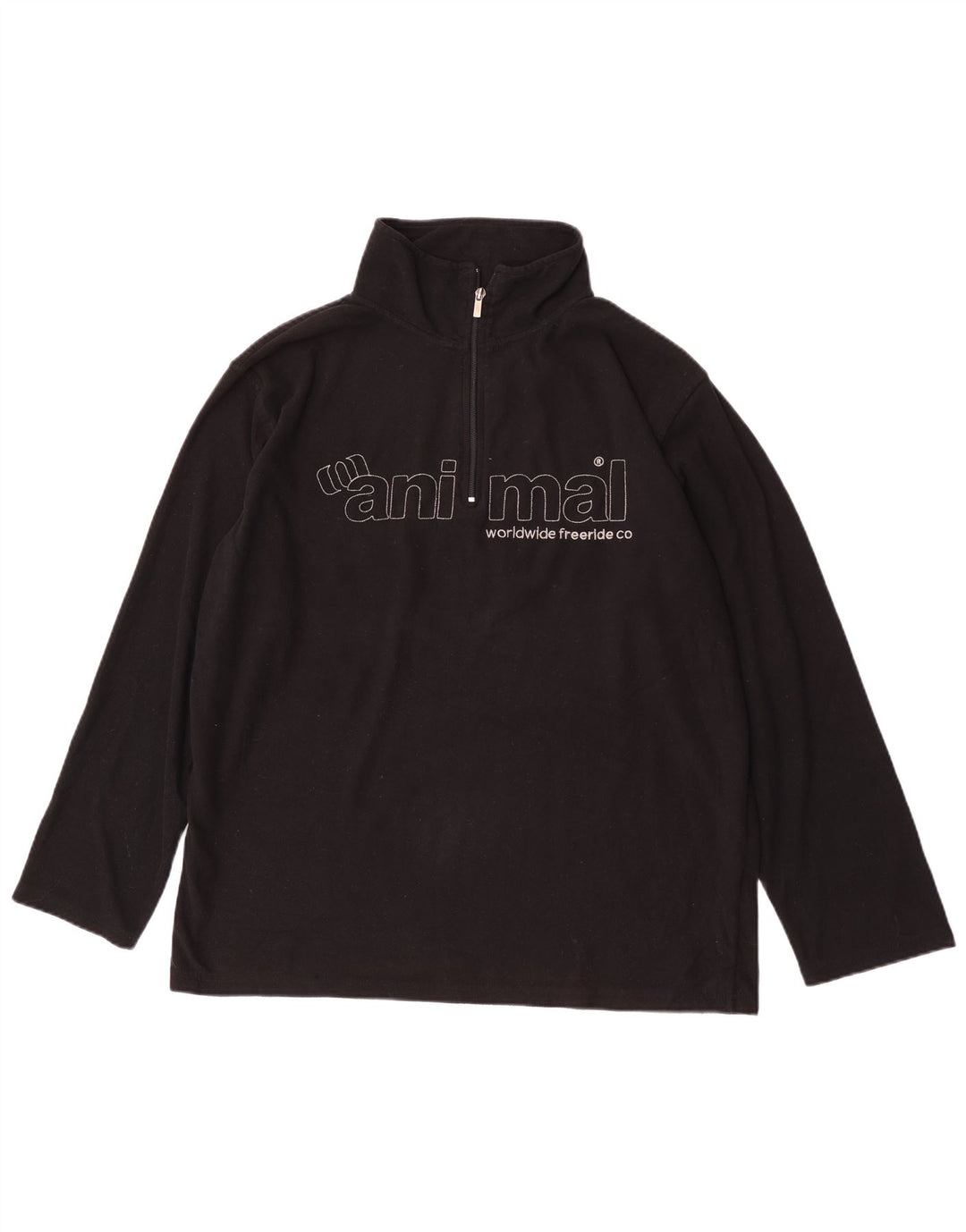 Animal Mens Graphic Zip Neck Fleece Jumper XL Black Polyester