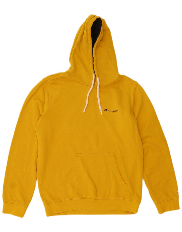Champion Mens Hoodie Jumper Small Yellow Cotton