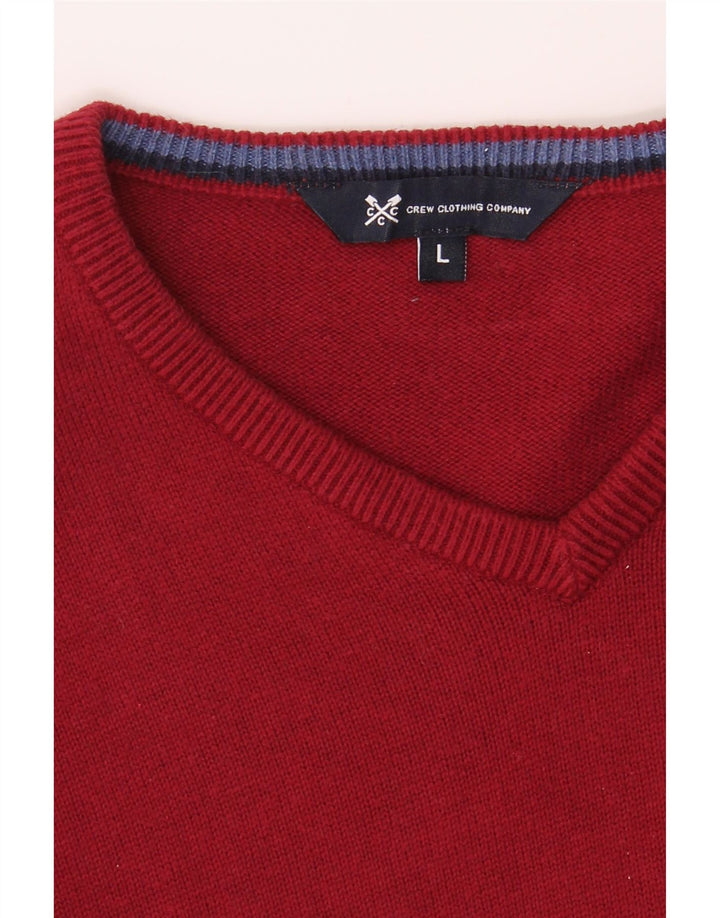 CREW CLOTHING Mens V-Neck Jumper Sweater Large Red Cotton Vintage Crew Clothing and Second-Hand Crew Clothing from Messina Hembry 