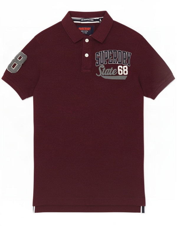 Superdry Mens Graphic Polo Shirt Large Burgundy Cotton