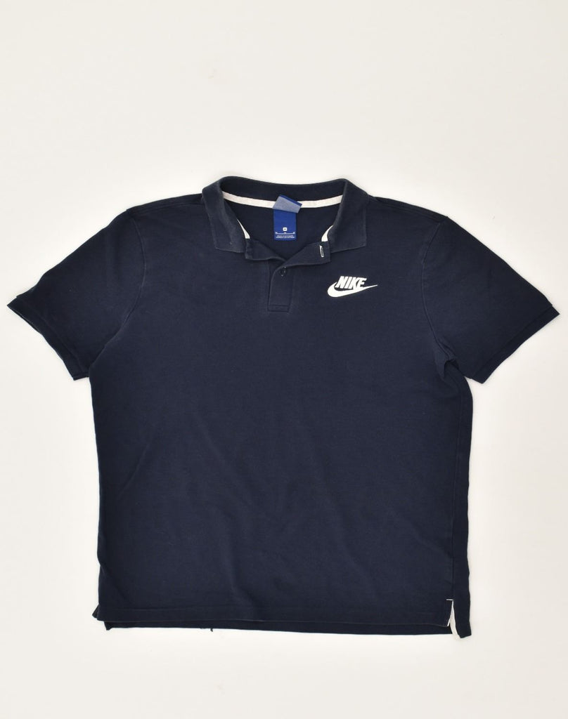 NIKE Mens Polo Shirt Medium Navy Blue Cotton | Vintage Nike | Thrift | Second-Hand Nike | Used Clothing | Messina Hembry 