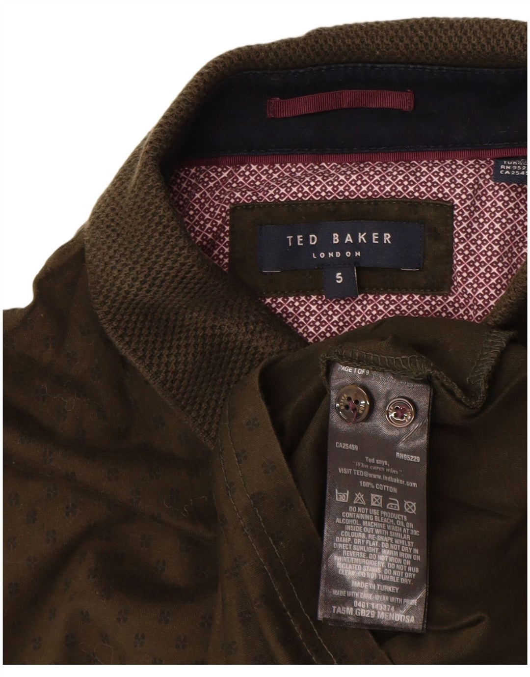 Ted Baker Mens Polo Shirt Size 5 XL Khaki Spotted Cotton