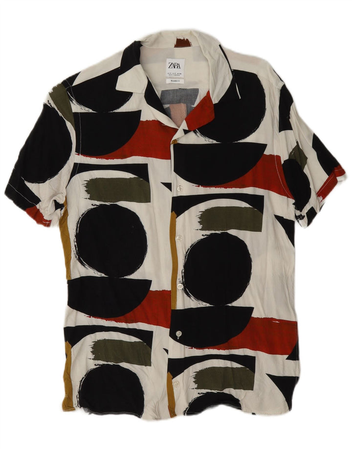 Zara Mens Short Sleeve Relaxed Fit Shirt Small Multicoloured Geometric