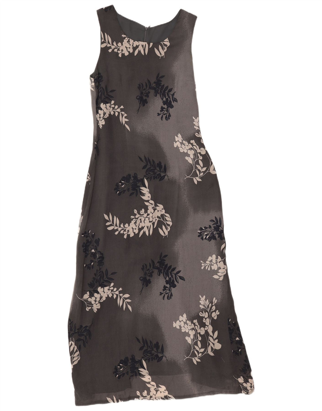 Vintage Womens Sleeveless Maxi Dress UK 12 Medium Grey Floral