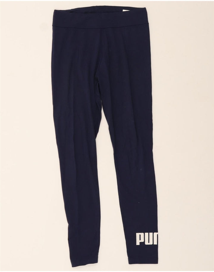 PUMA Womens Graphic Leggings UK 14 Medium  Navy Blue Cotton Vintage Puma and Second-Hand Puma from Messina Hembry 