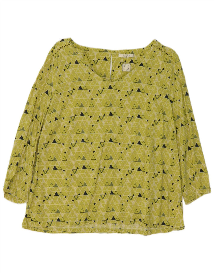White Stuff Womens 3/4 Sleeve Blouse Top UK 12 Medium Green Geometric