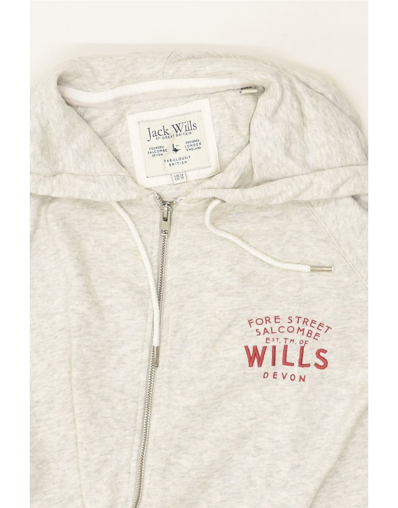 JACK WILLS Womens Graphic Zip Hoodie Sweater UK 14 Large Grey Cotton | Vintage Jack Wills | Thrift | Second-Hand Jack Wills | Used Clothing | Messina Hembry 