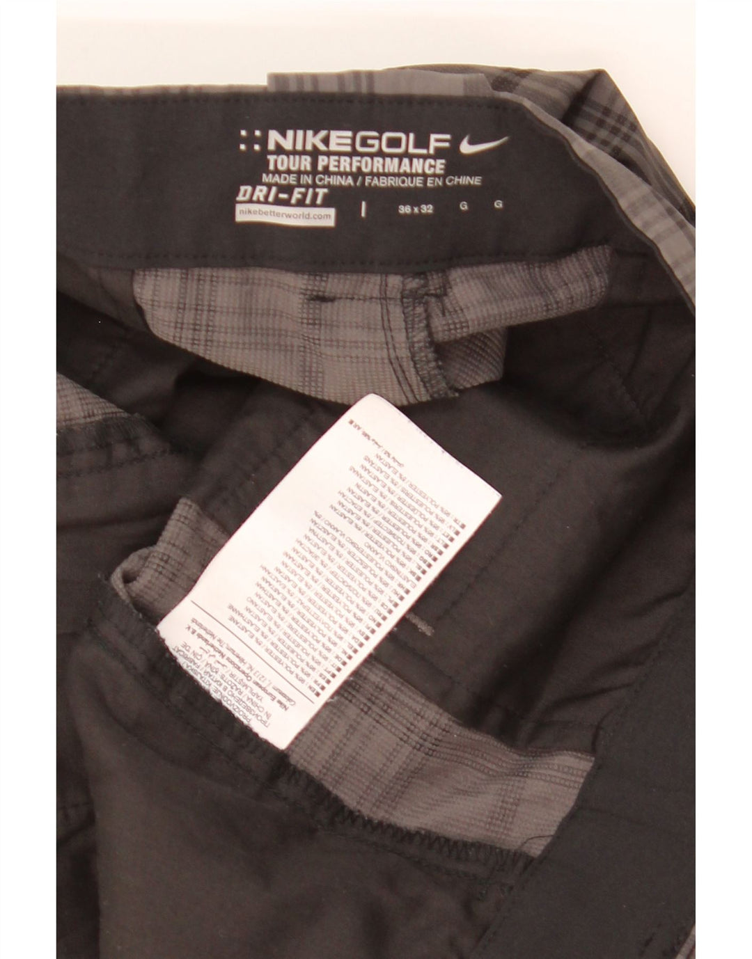 NIKE Mens Dri Fit Straight Chino Trousers W36 L32 Grey Check Polyester