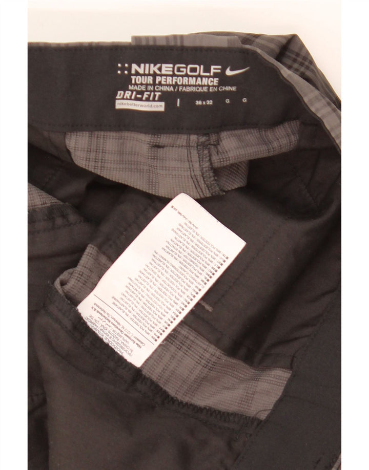 NIKE Mens Dri Fit Straight Chino Trousers W36 L32 Grey Check Polyester