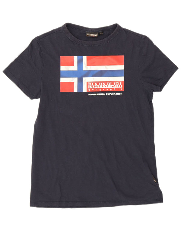 Napapijri Boys Graphic T-Shirt Top 13-14 Years Navy Blue Cotton