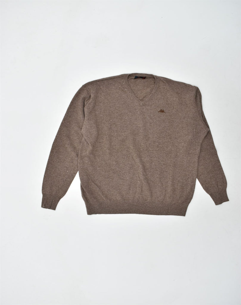 KAPPA Mens V-Neck Jumper Sweater XL Brown Polyamide | Vintage | Thrift | Second-Hand | Used Clothing | Messina Hembry 