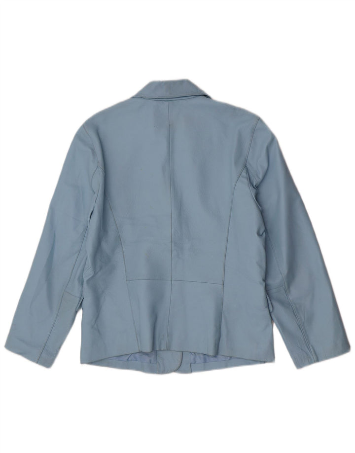 Vintage Womens 2 Button Leather Blazer Jacket UK 16 Large Blue Leather