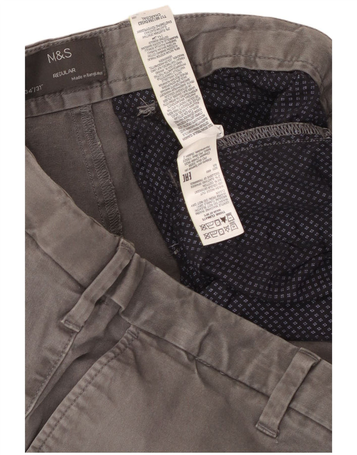 Marks & Spencer Mens Regular Chino Trousers W34 L31 Grey Cotton
