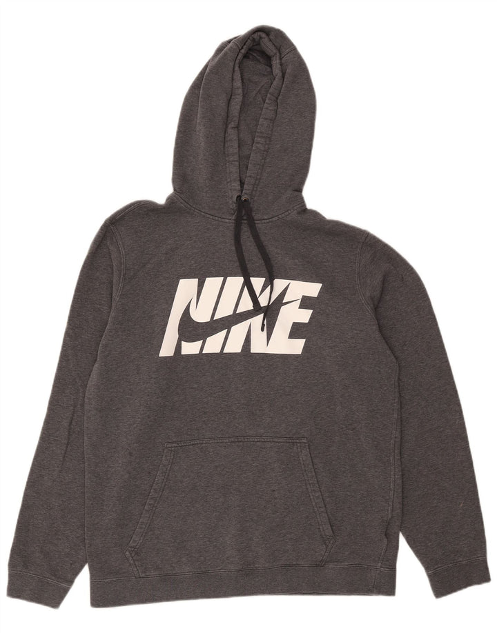 Nike Mens Graphic Hoodie Jumper Large Grey Flecked Cotton