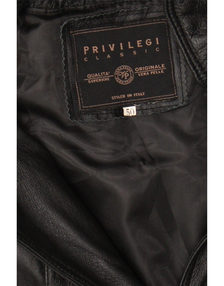 Privilegi Womens Hooded Oversized Leather Coat IT 50 XL Black Leather