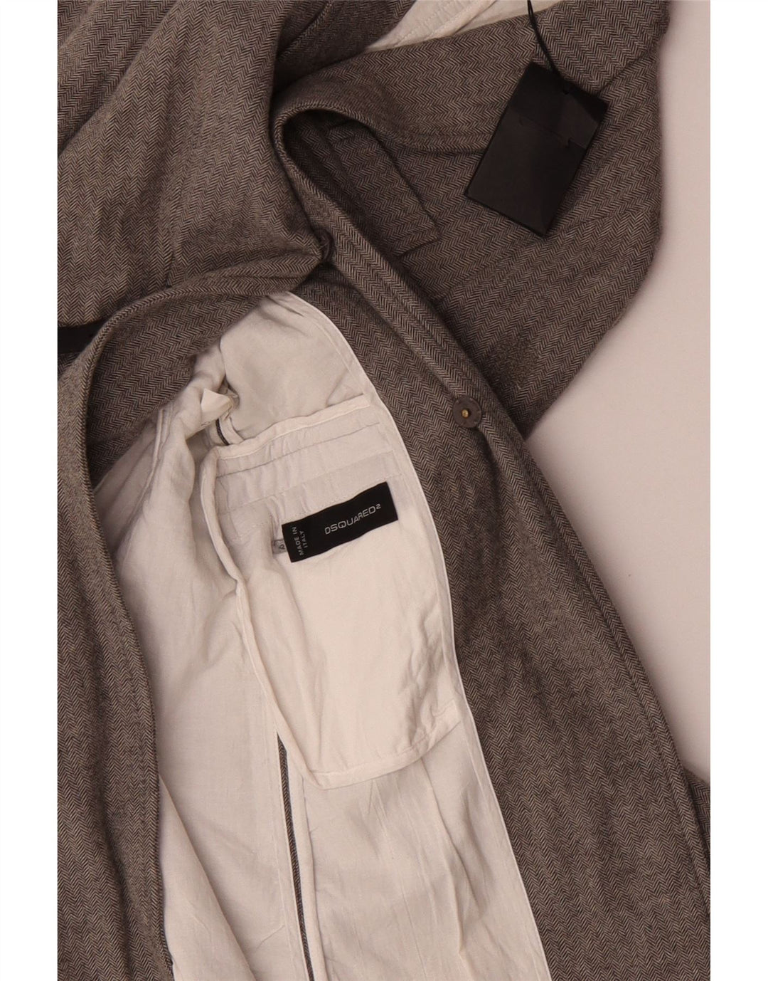 Dsquared2 Womens Overcoat IT 42 Medium Grey Herringbone Wool