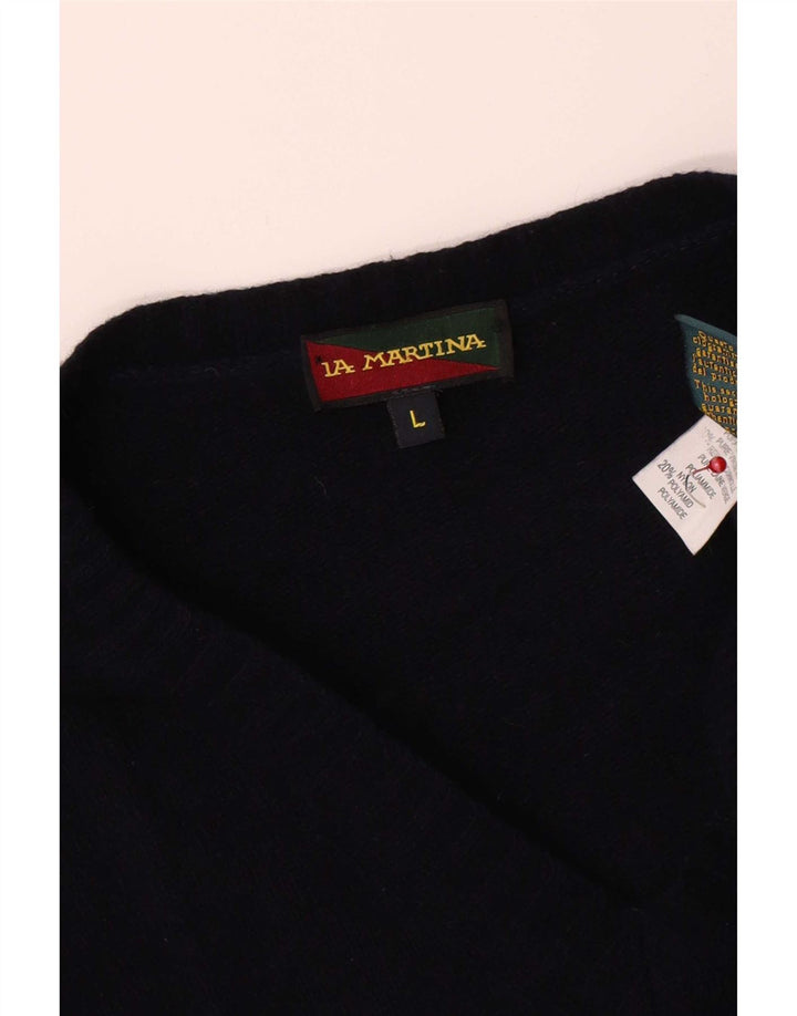 La Martina Mens V-Neck Jumper Sweater Large Navy Blue Virgin Wool