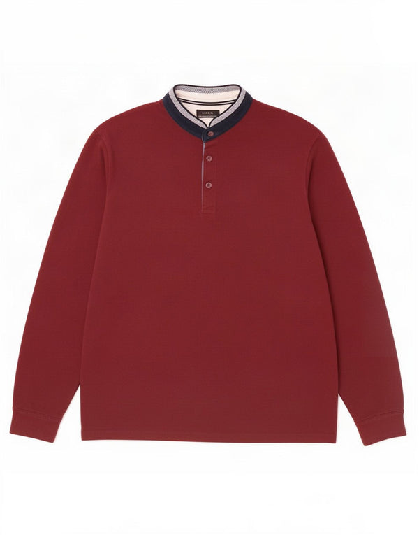 Zara Mens Long Sleeve Rugby Polo Shirt Large Burgundy