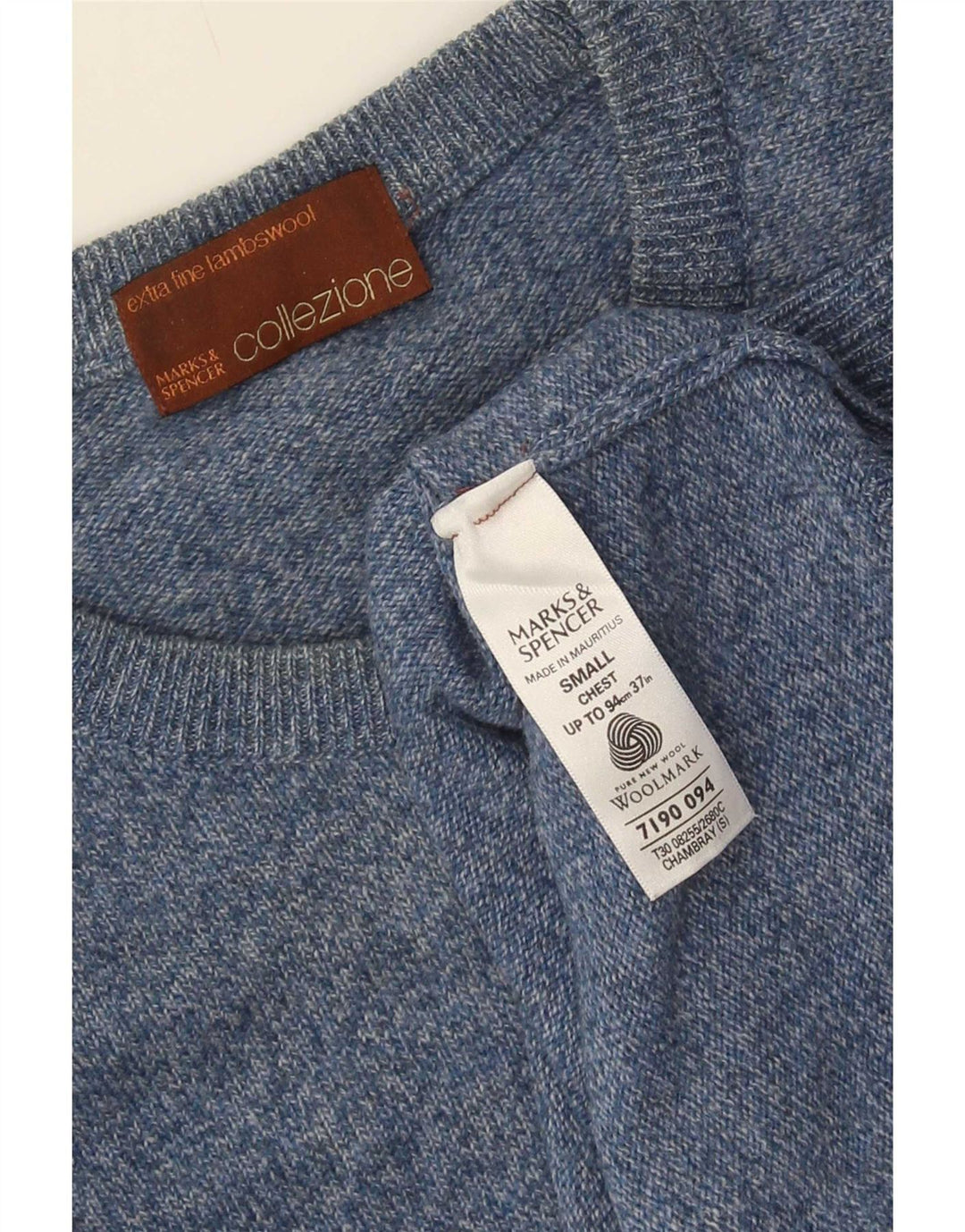 Marks & Spencer Mens Crew Neck Jumper Sweater Small Blue Flecked Lambswool